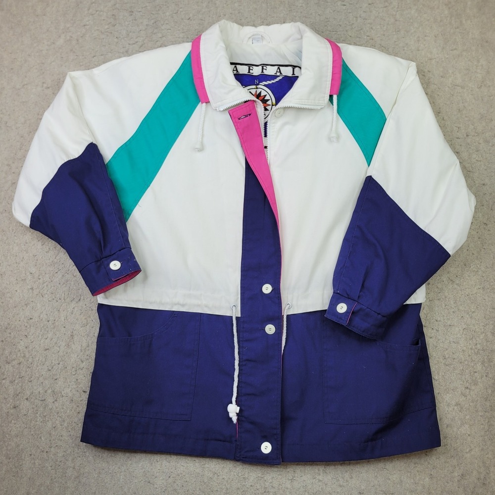 Vintage BraeFair Sport Jacket Womens M White Retro ColorBlock‎ Windbreaker